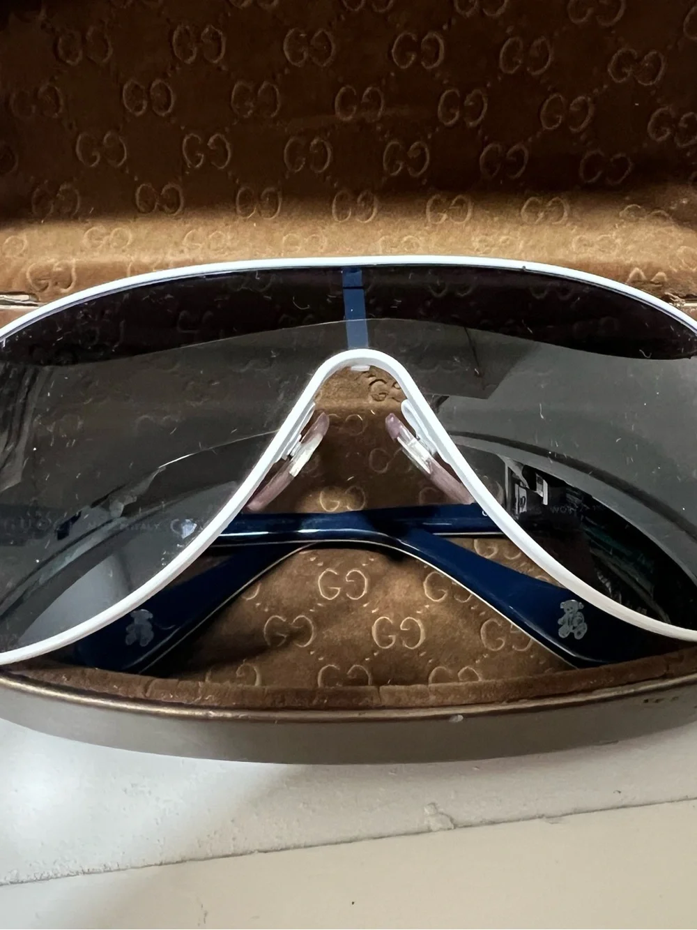 Gucci Black Shield Sunglasses with White Trim and Blue Accents Toddler/Kids